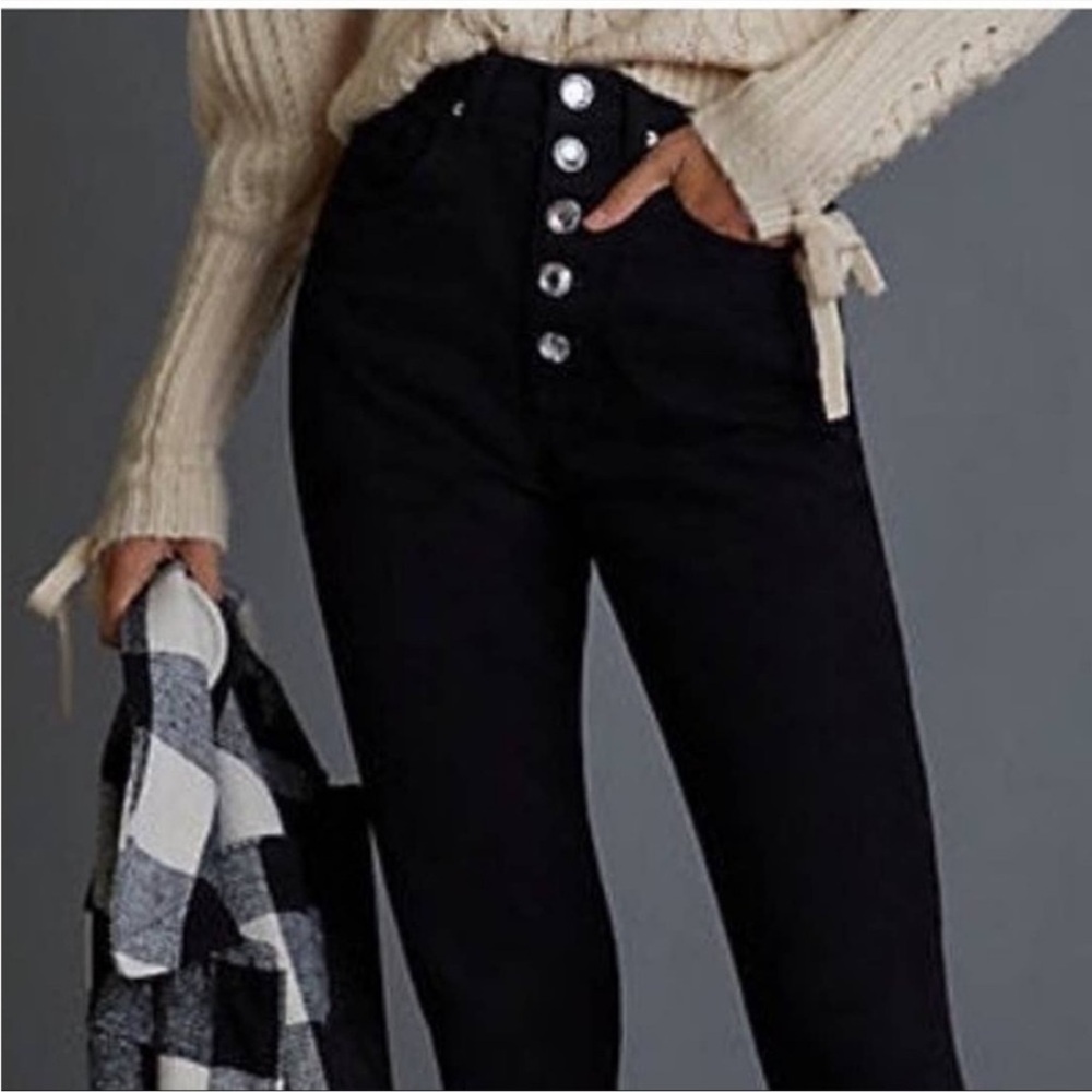 WeWoreWhat Revolve Danielle Black Denim Crystal Button Jeans women size 25 - Picture 2 of 6